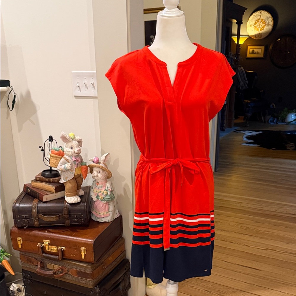 Tommy Hilfiger color-blocked, striped dress with a tie-waist. Size Large